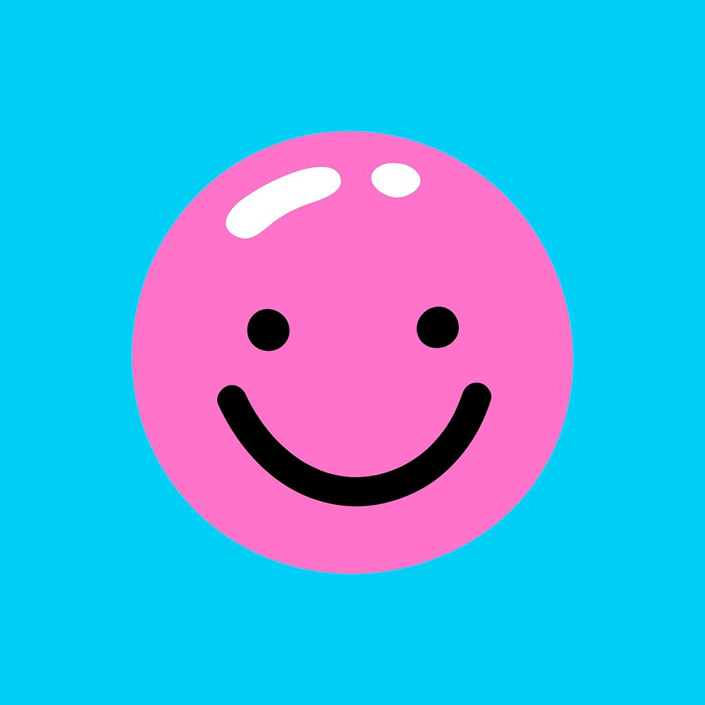 Cute pink smiley vector isolated on light blue background