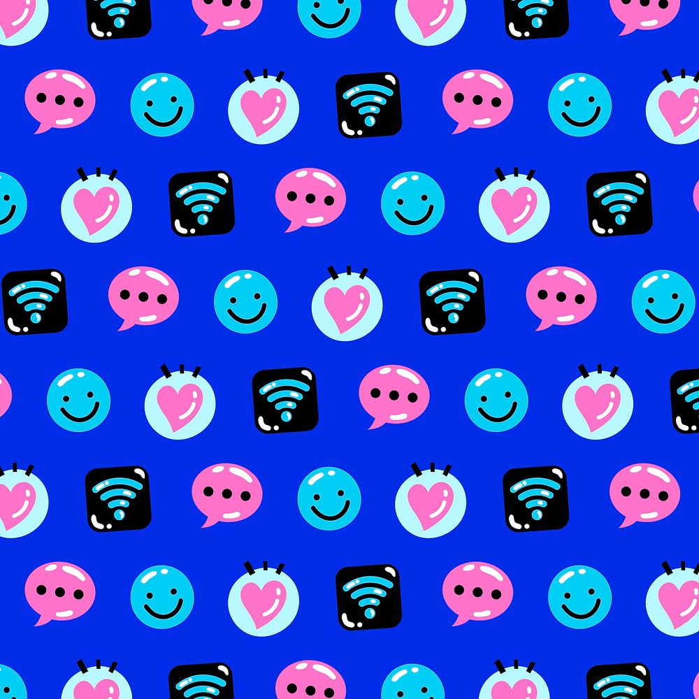 Funky icon pattern vector seamless in blue and pink