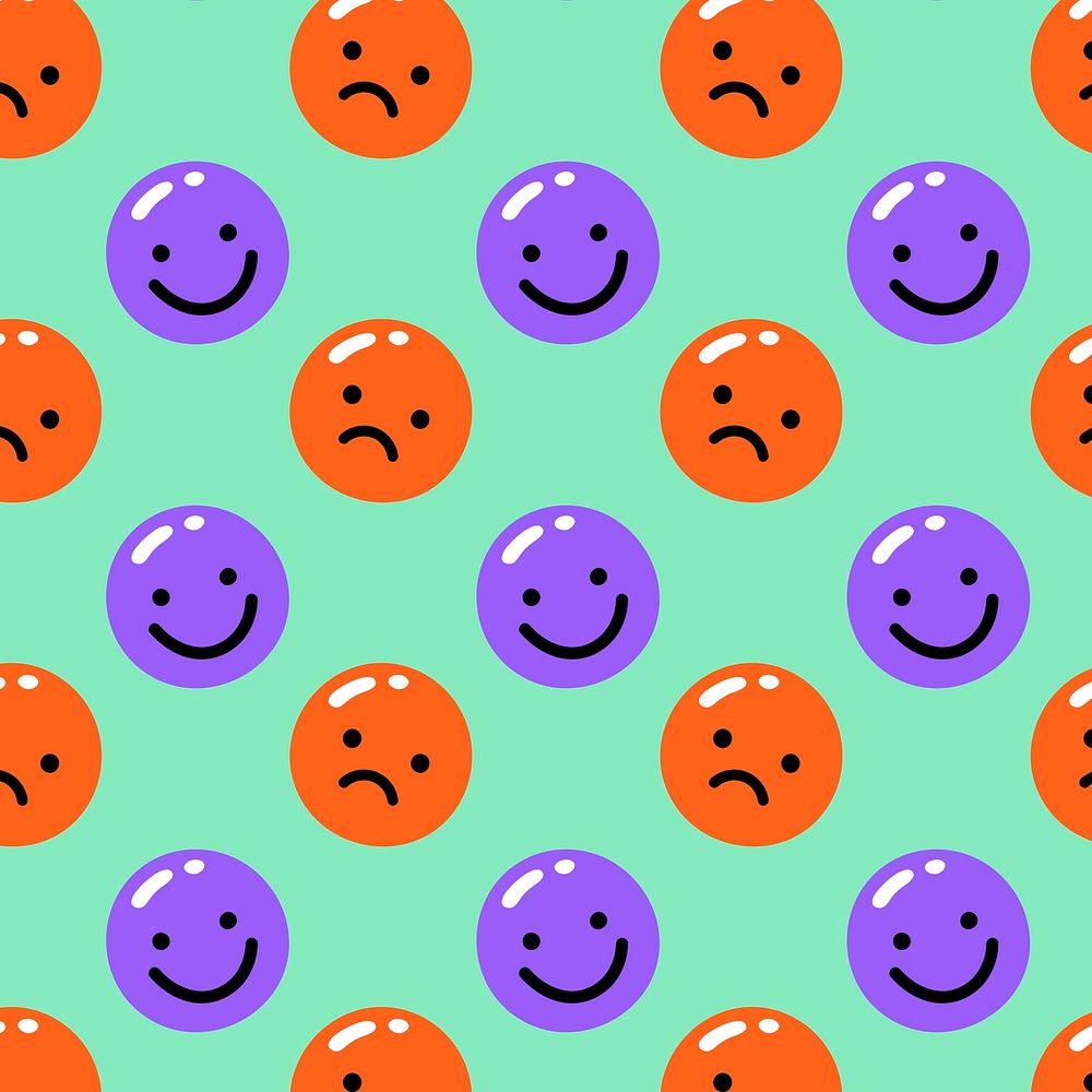 Happy and sad emoji vector pattern seamless in funky bright colors