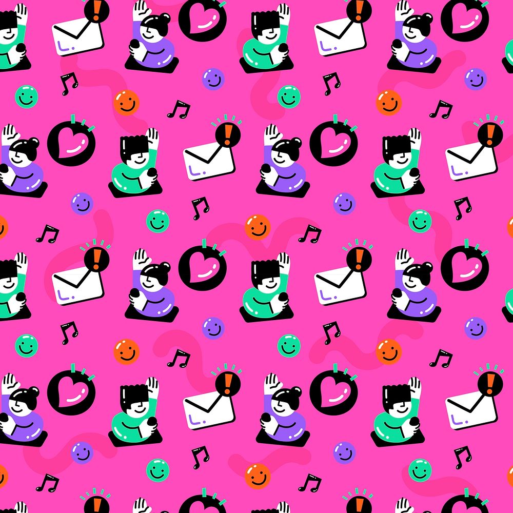 Cute social media icon vector pattern seamless in funky style