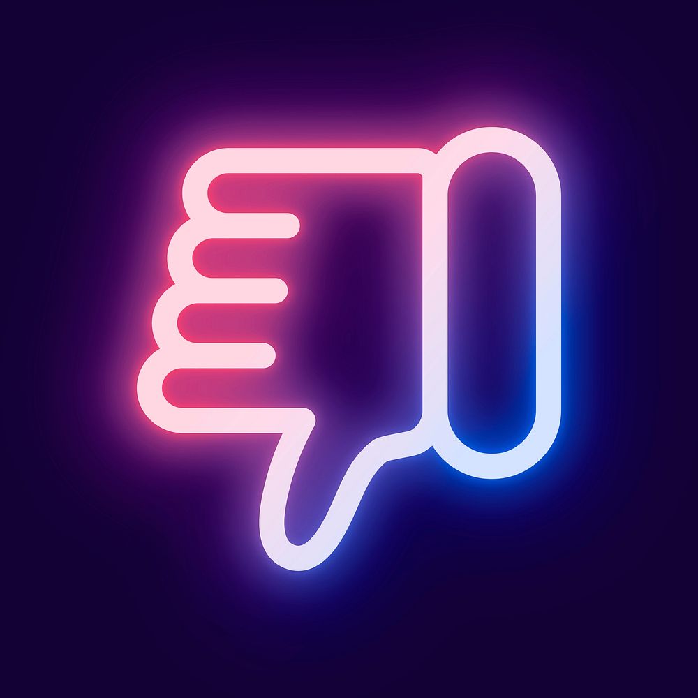 Thumbs down dislike icon for social media app pink neon style