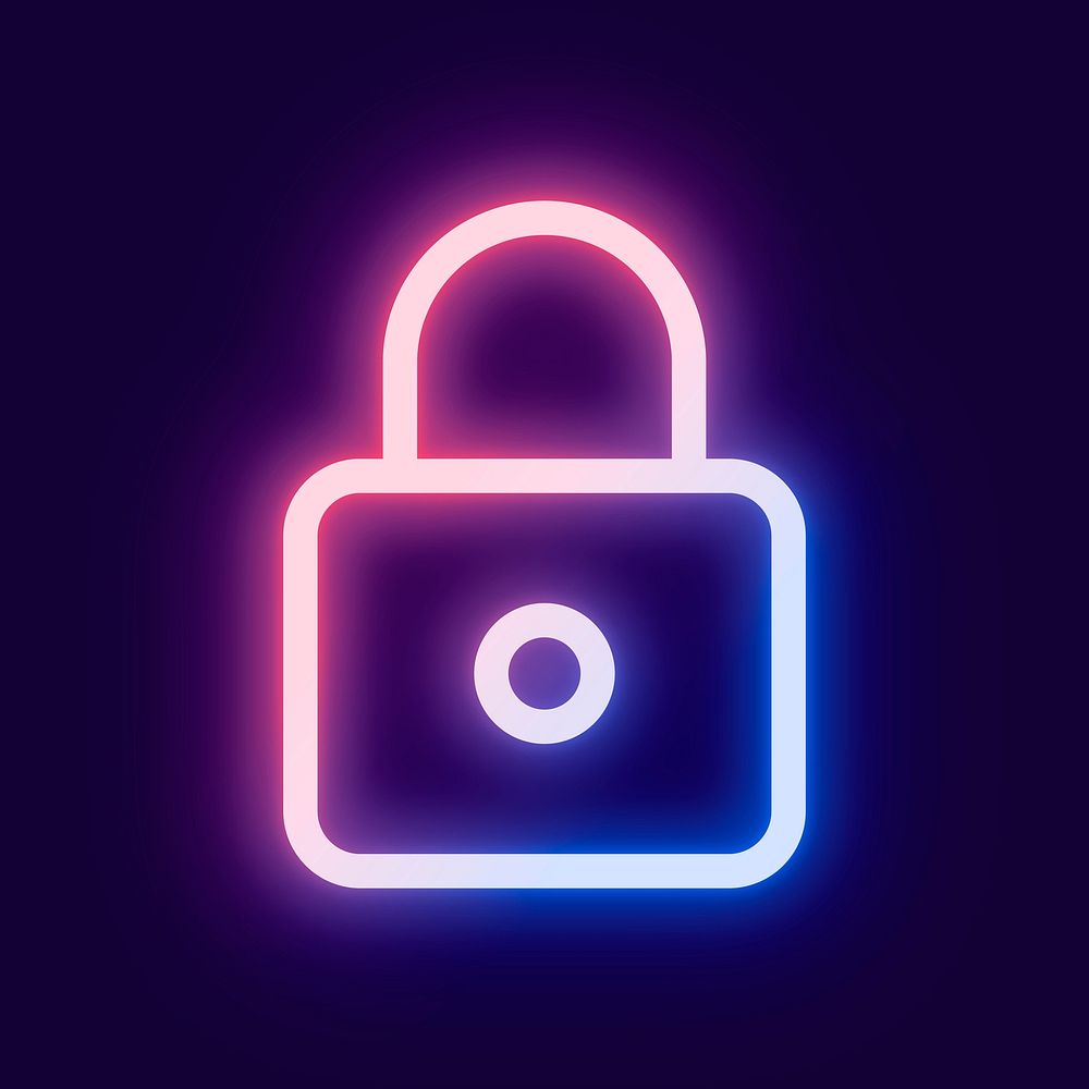 Padlock social media icon secure mode symbol in neon style