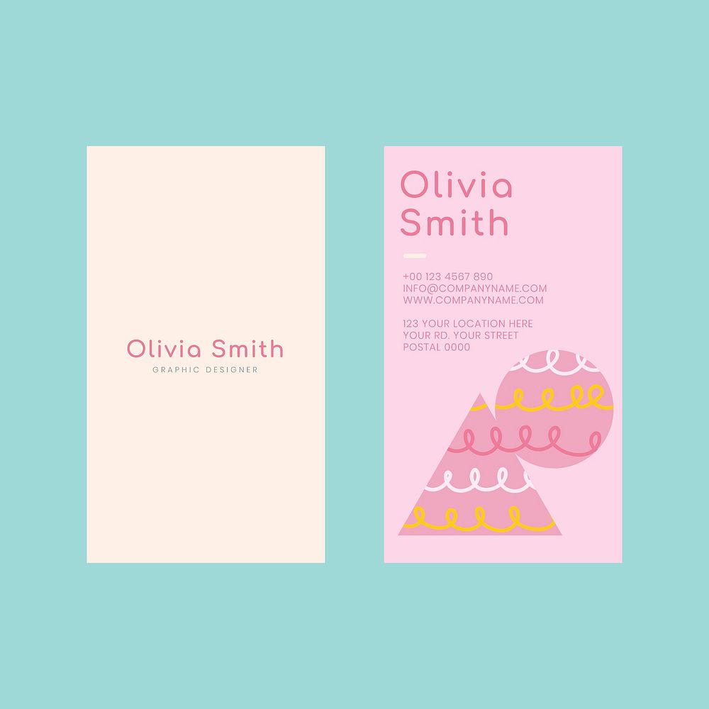 Editable name card template vector in soft pink color pattern