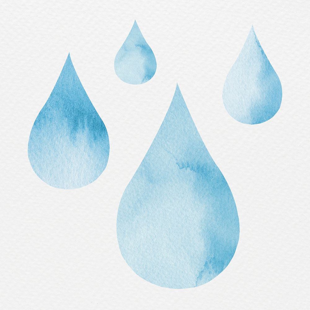 Water drop blue watercolor design element set