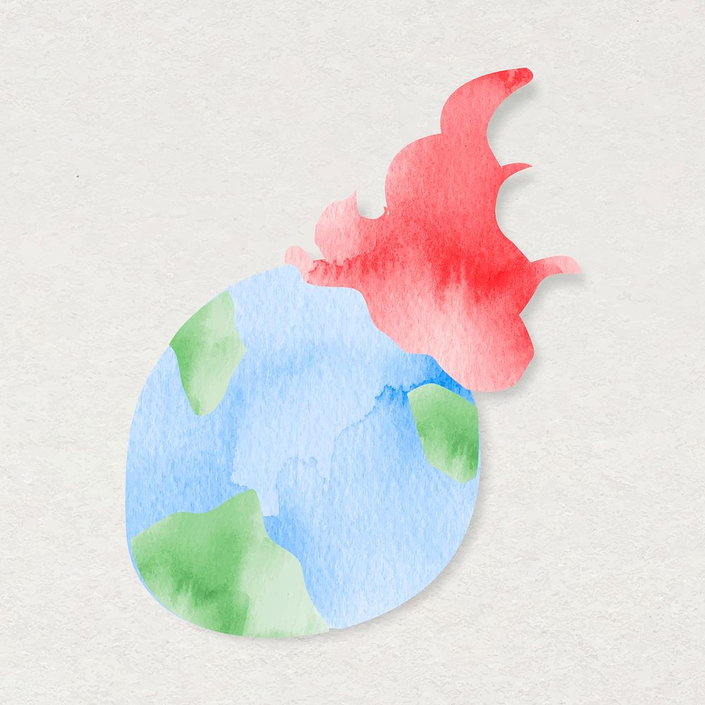 Global warming design vector element in watercolor illustration