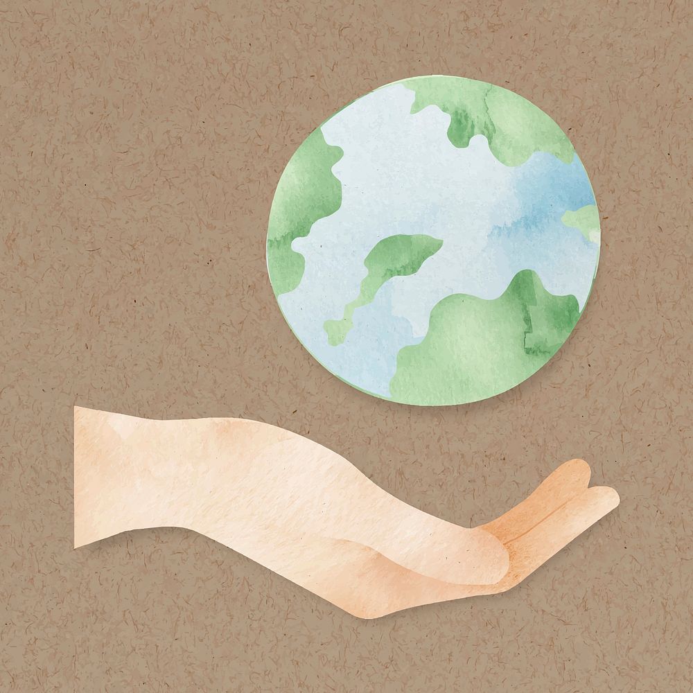 Earth vector hand holding our planet design element