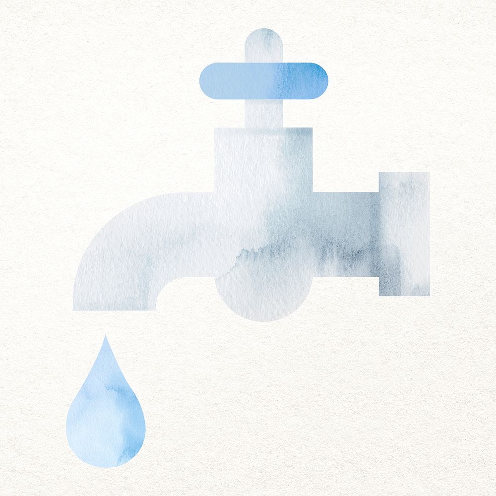 Tap water design element in watercolor illustration