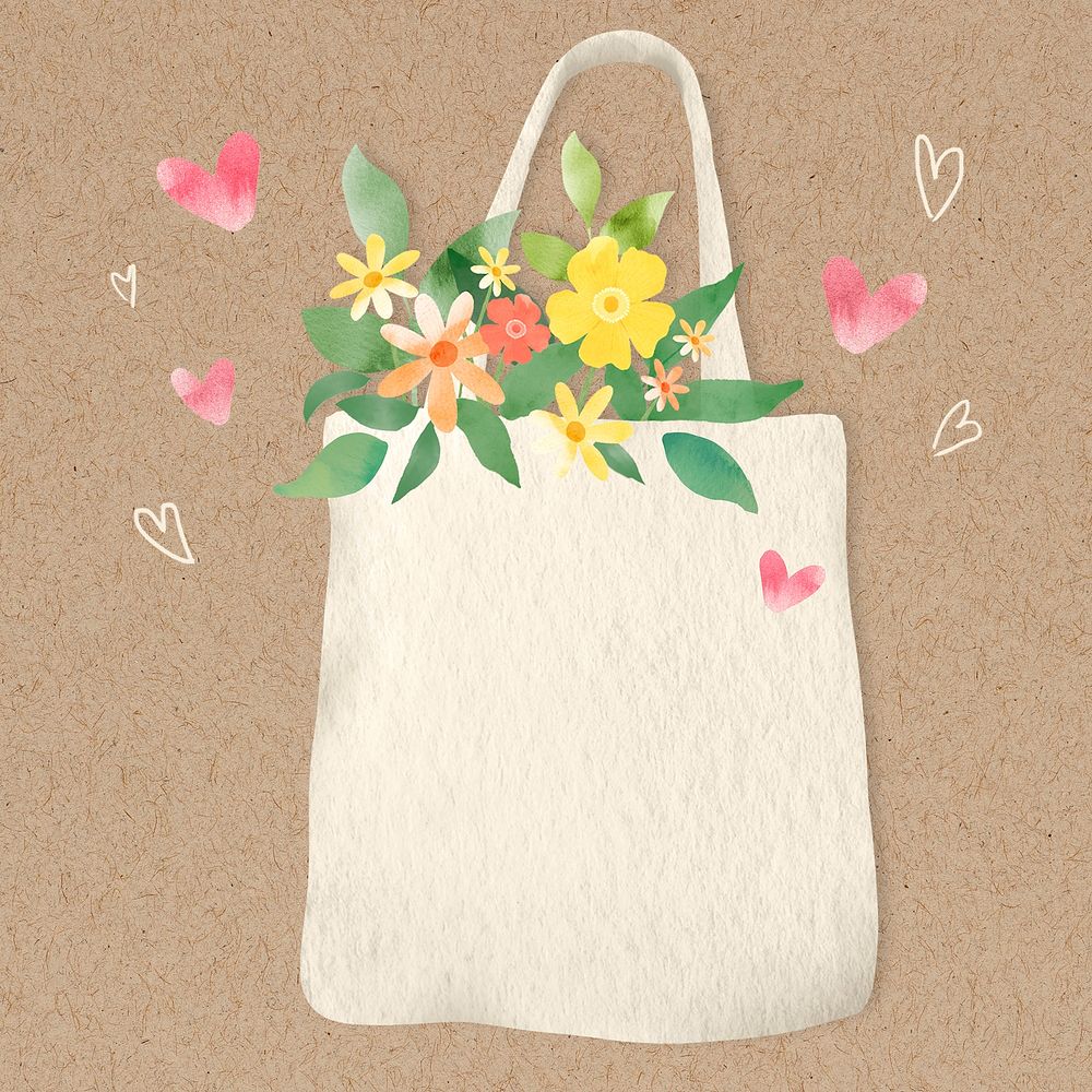 Cloth bag with flowers design element