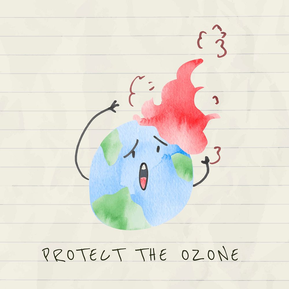 Editable environment template vector for social media post with protect the ozone text in watercolor