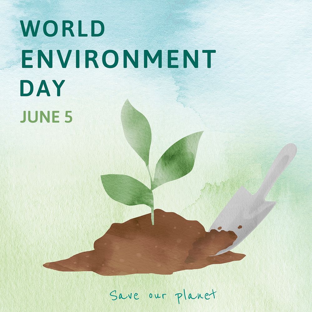 Editable environment template vector for world environment day text in watercolor