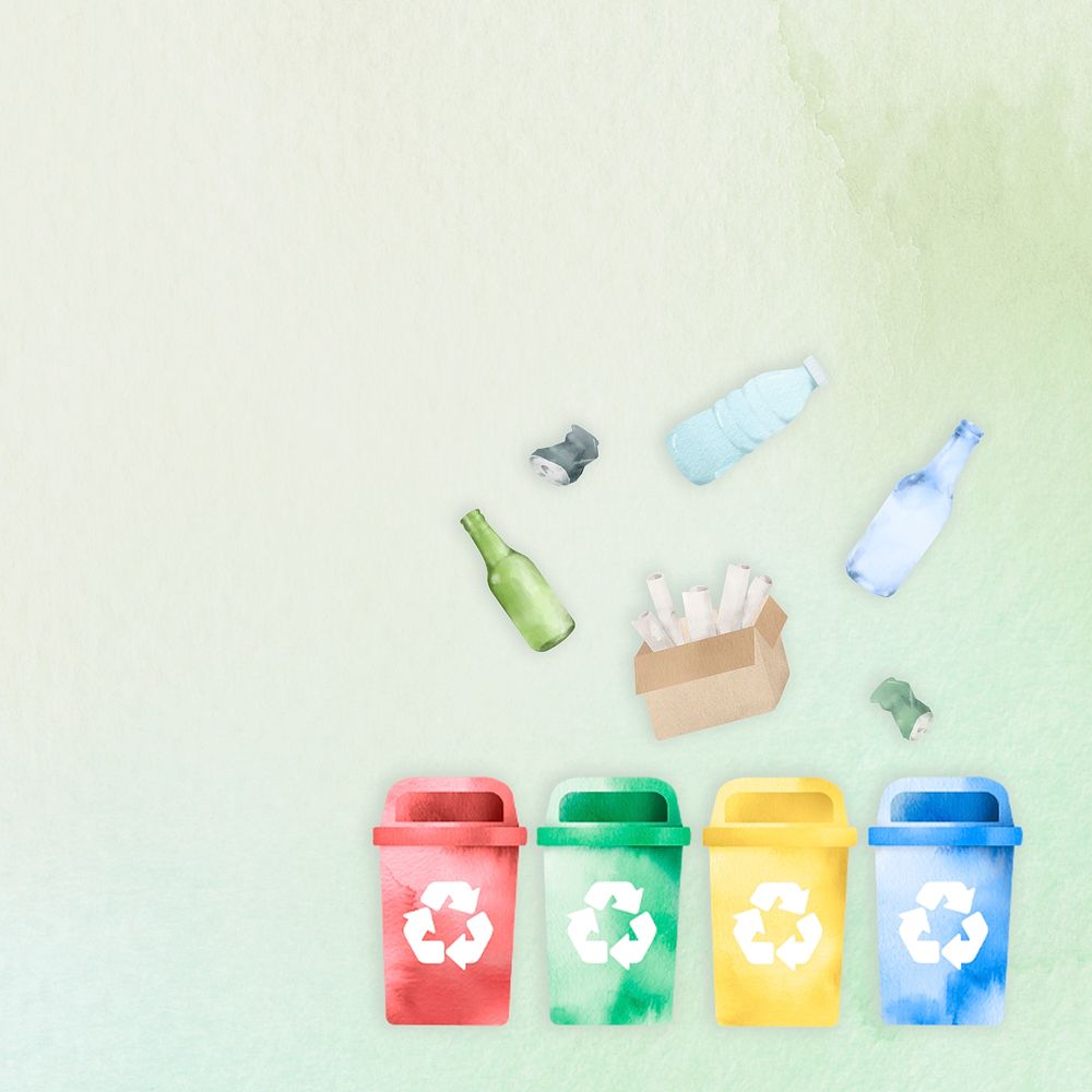 Recyclable waste bin background in watercolor illustration