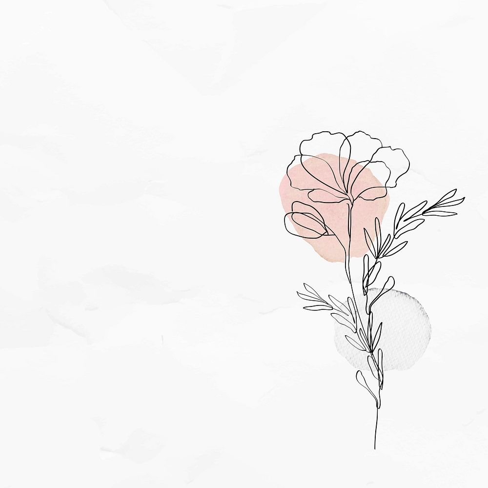 Textured background with poppy flower feminine line art illustration