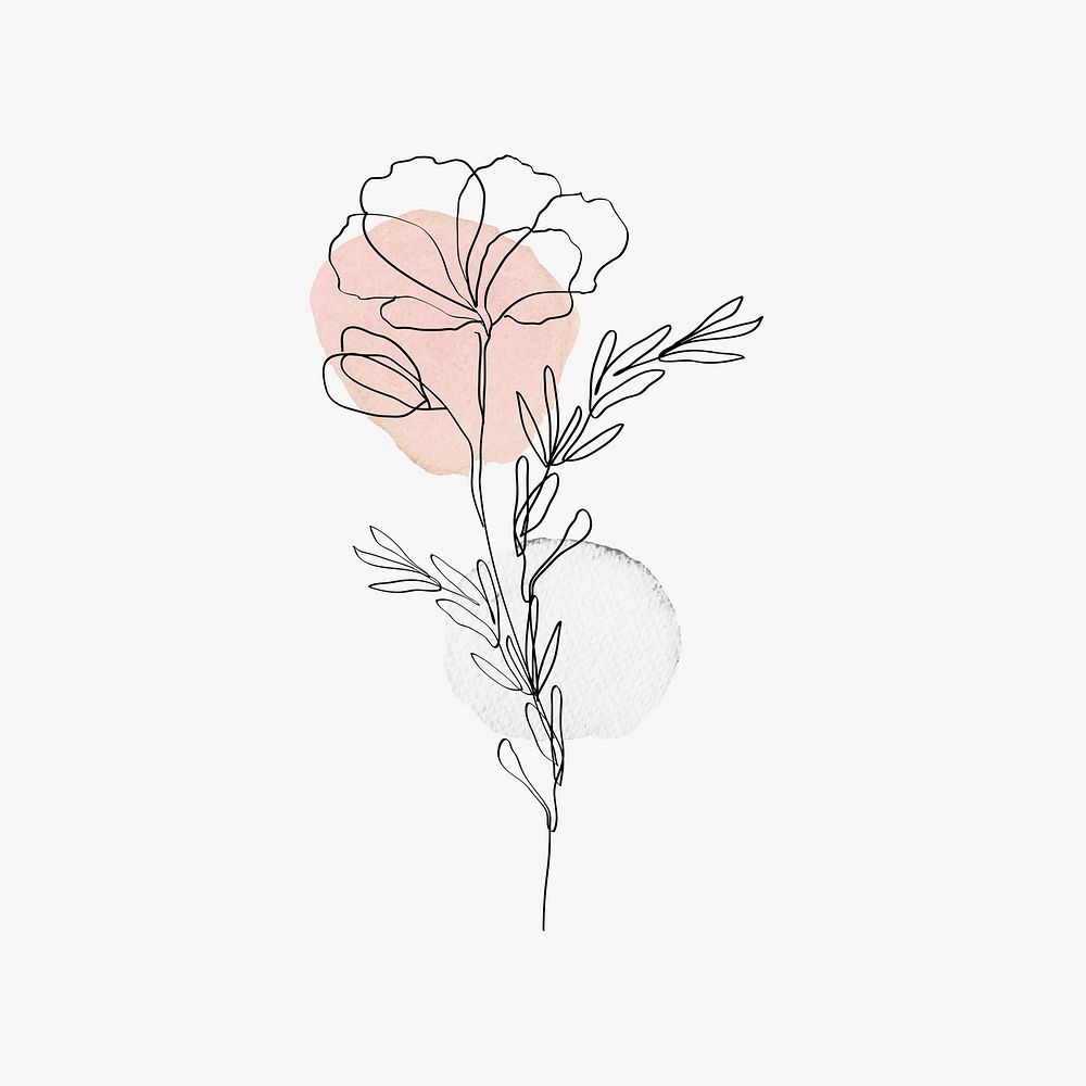 Poppy flower  line art minimal pink pastel illustration