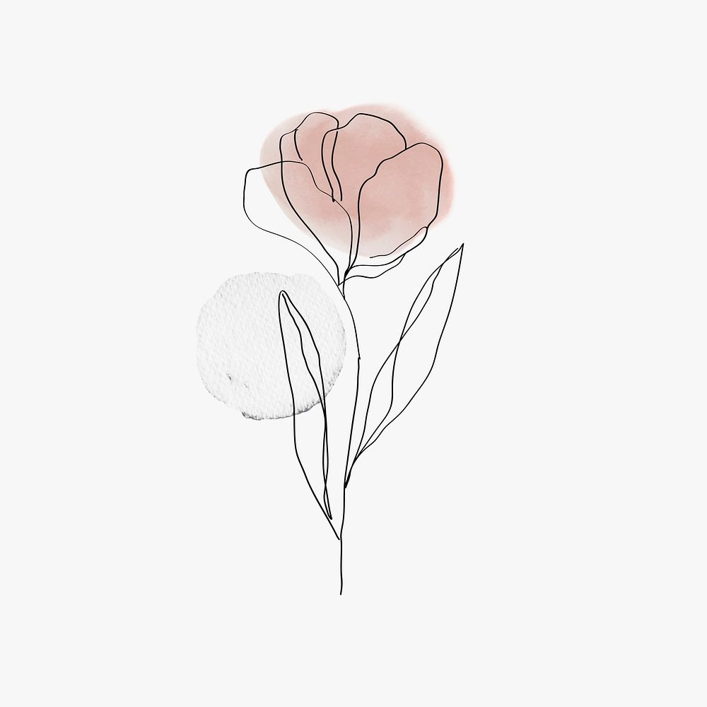 Tulip flower line art minimal pink pastel illustration