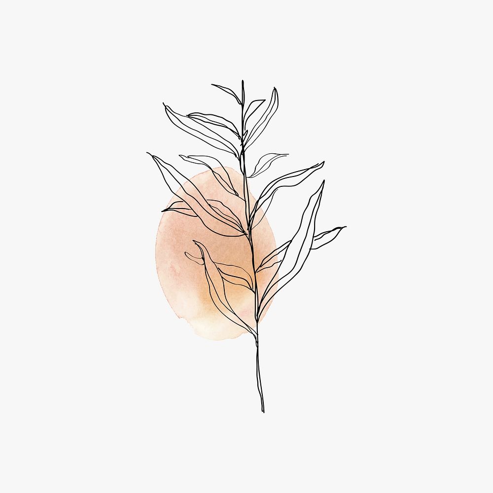 Leaf line art minimal peachy orange pastel illustration