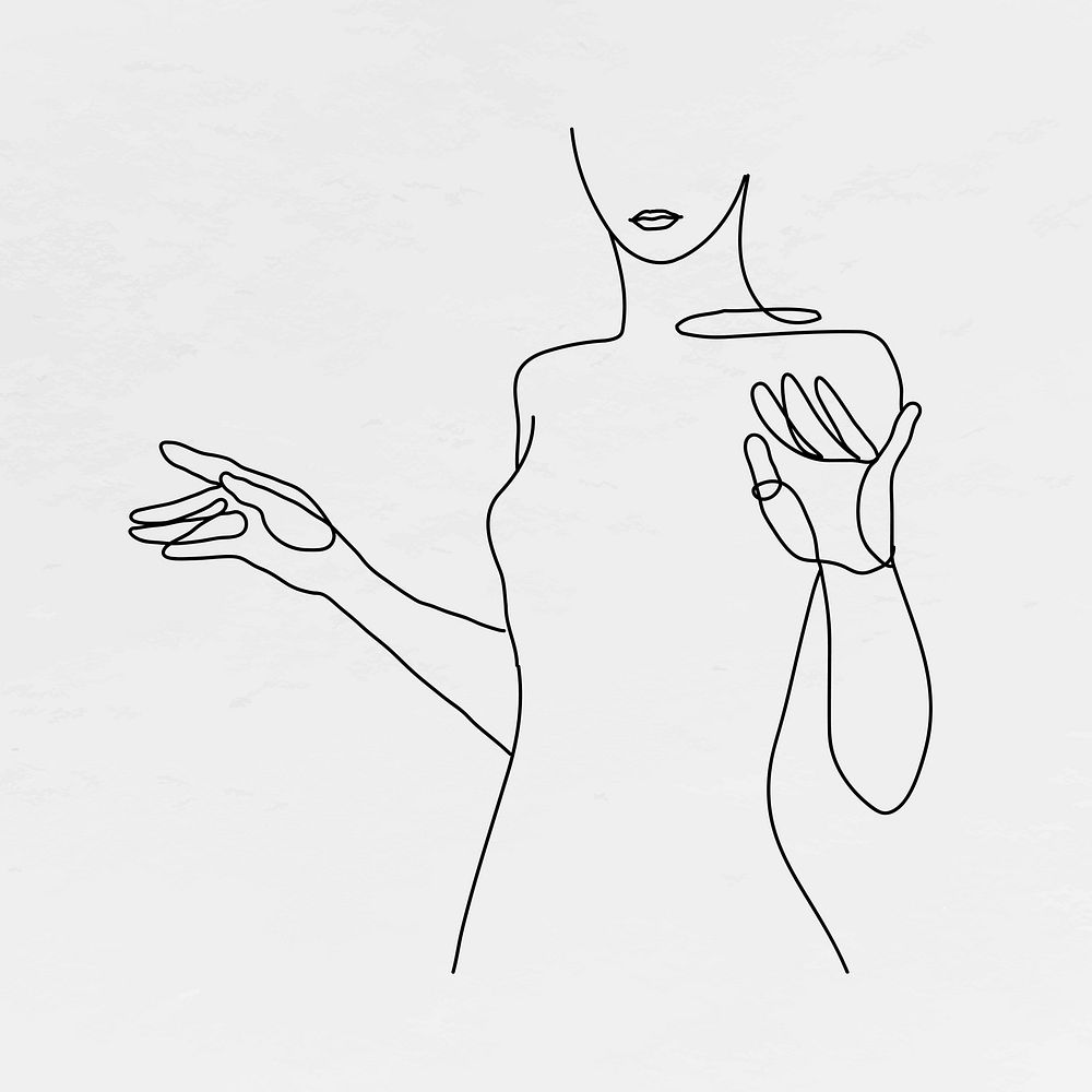Woman&rsquo;s body line art feminine drawing on gray background