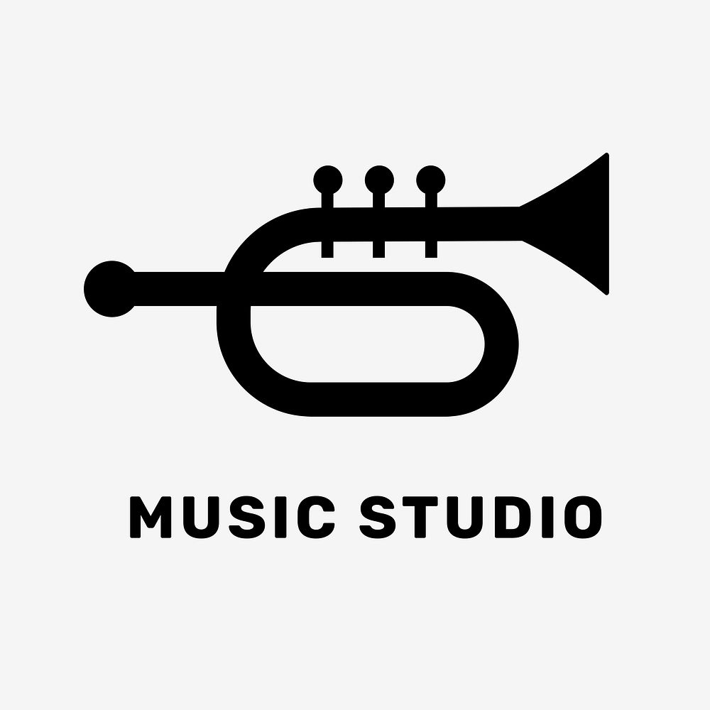 Editable trumpet flat psd logo design with music studio text in black and white