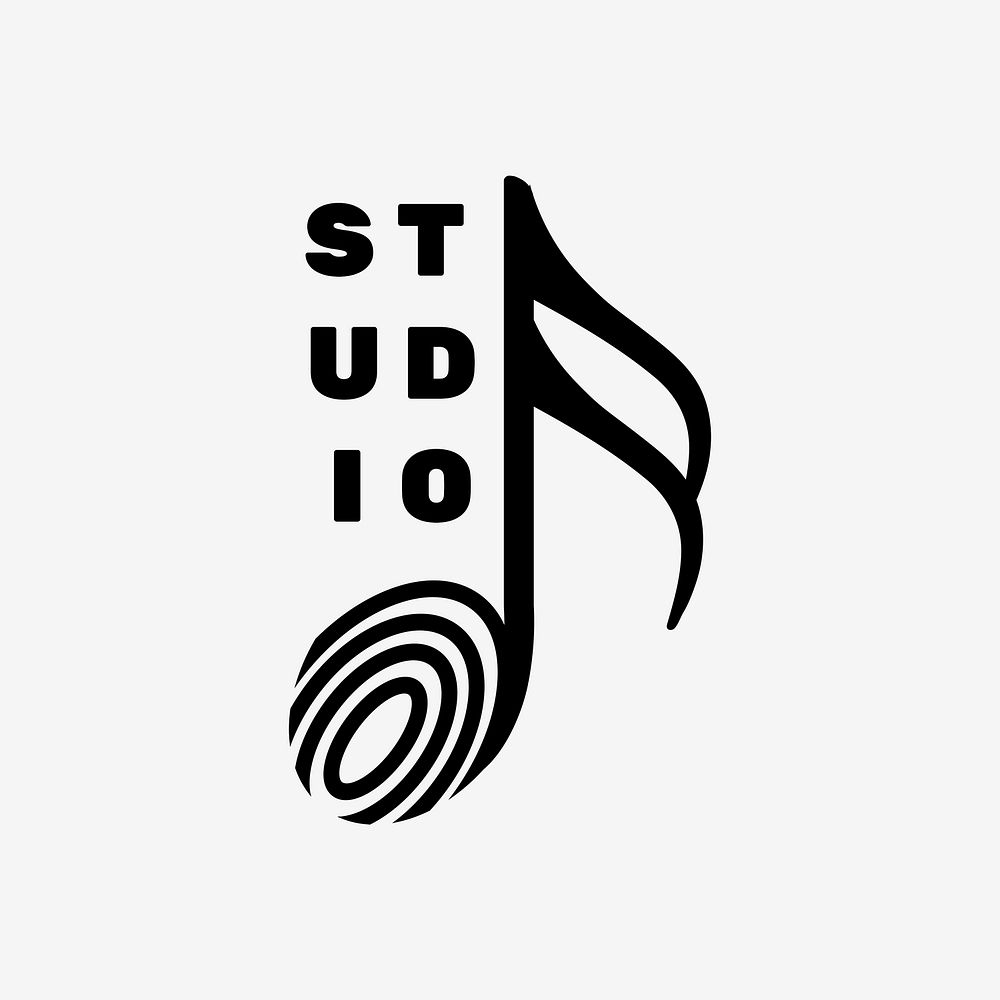 Sixteenth musical note psd logo flat design with studio text in black and white