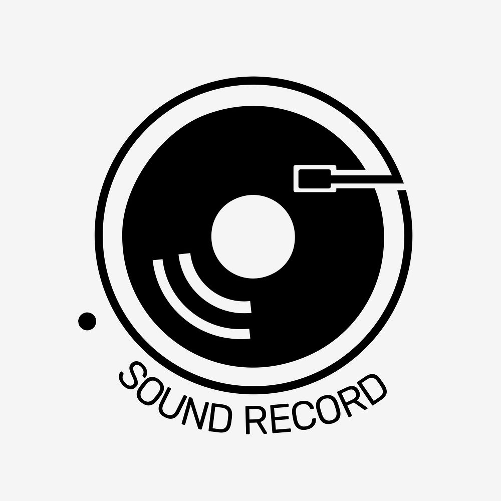 Editable vinyl record psd logo flat design with sound record text in black and white