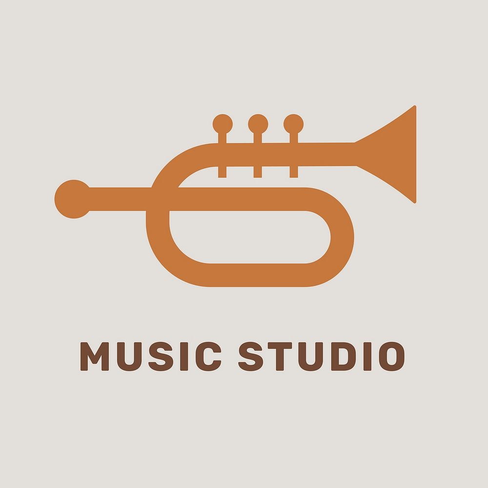 Trumpet flat logo design with music studio text