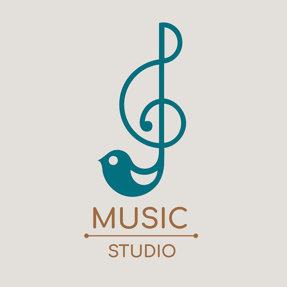 Sol key musical note logo flat design with music studio text
