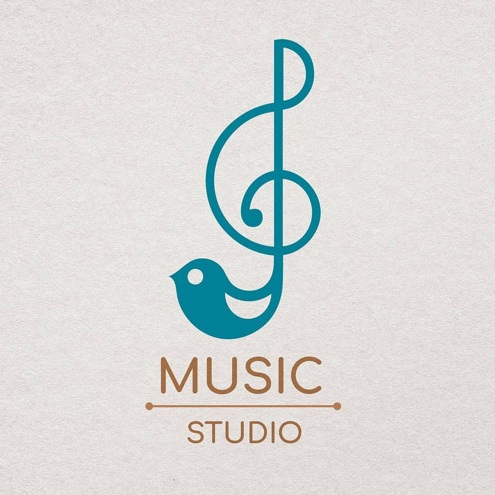 Sol key musical note logo transparent png flat design with music studio text