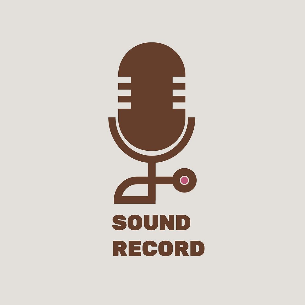 Microphone logo flat design with sound record text