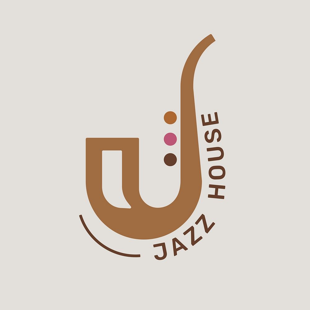 Saxophone music logo flat design with with jazz house text