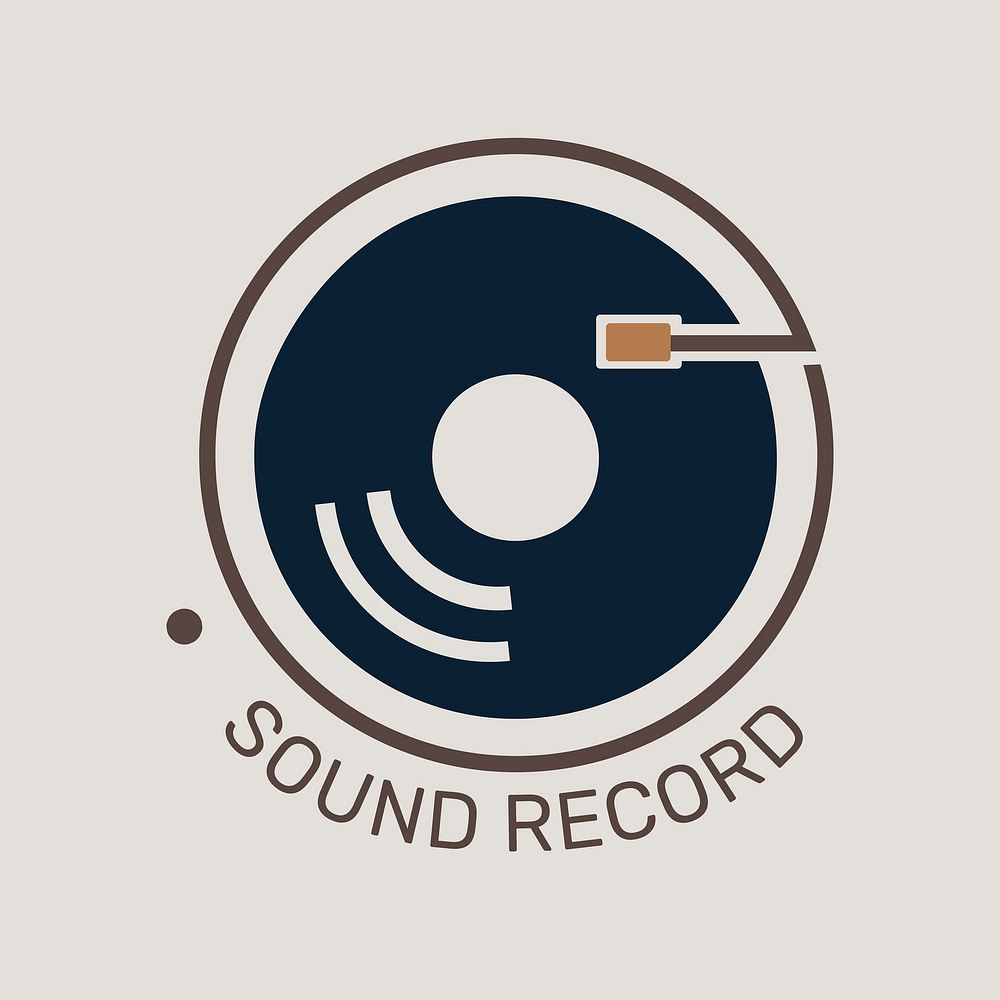 Vinyl record logo flat design with sound record text