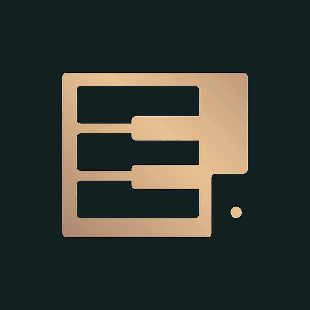 Piano key music icon flat design in black and gold