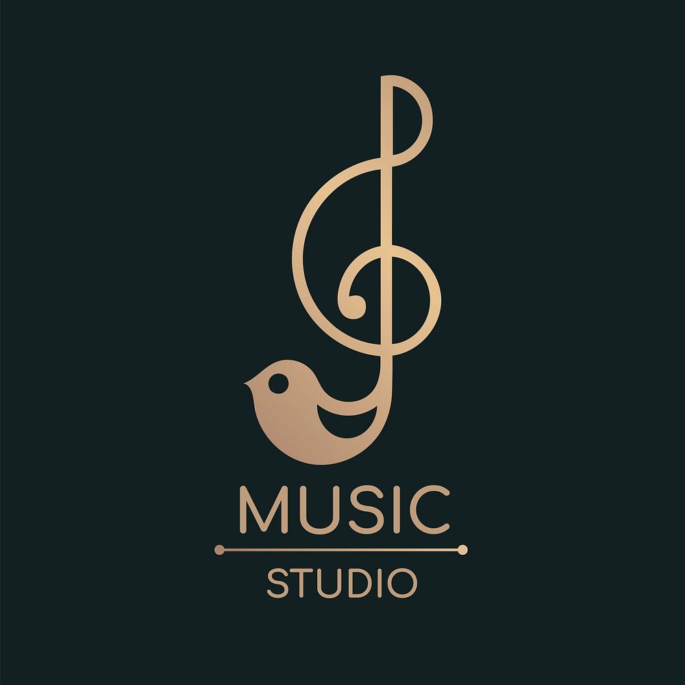 Sol key musical note logo vector flat design in black and gold