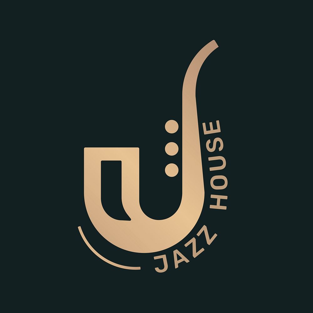 Saxophone music icon flat design in black and gold, jazz house