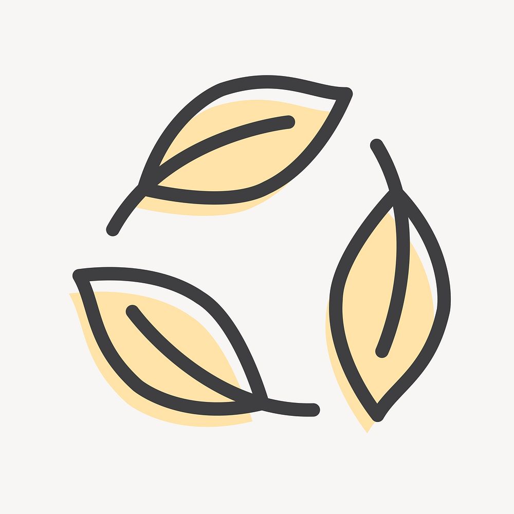 Recycling leaf yellow icon earth day symbol in simple line