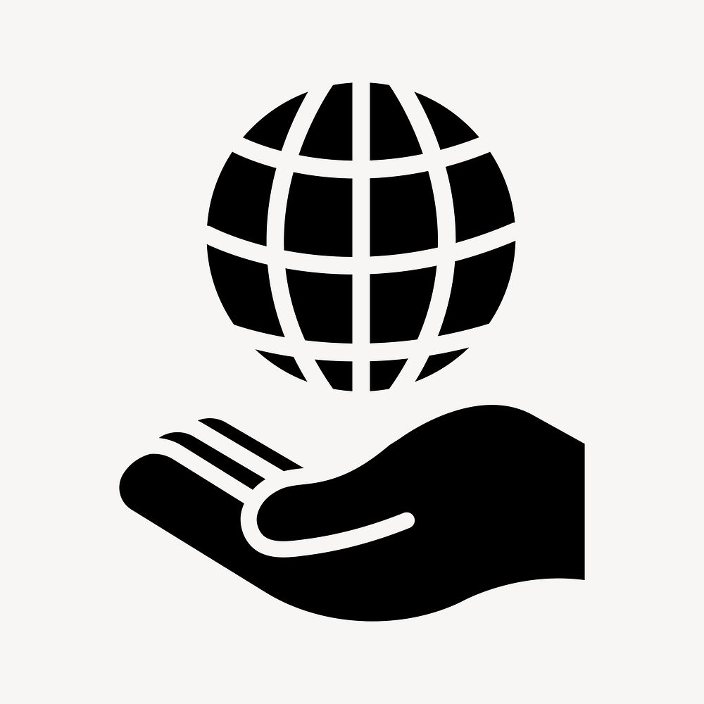 Hand presenting globe icon for business in flat graphic