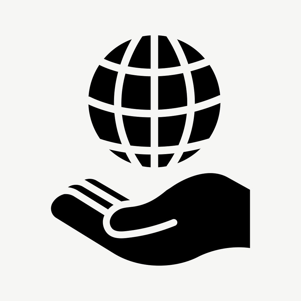 Hand presenting globe icon vector for business in flat graphic
