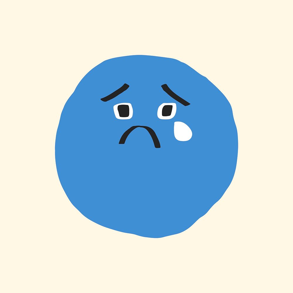 Crying face sticker vector cute doodle emoji icon