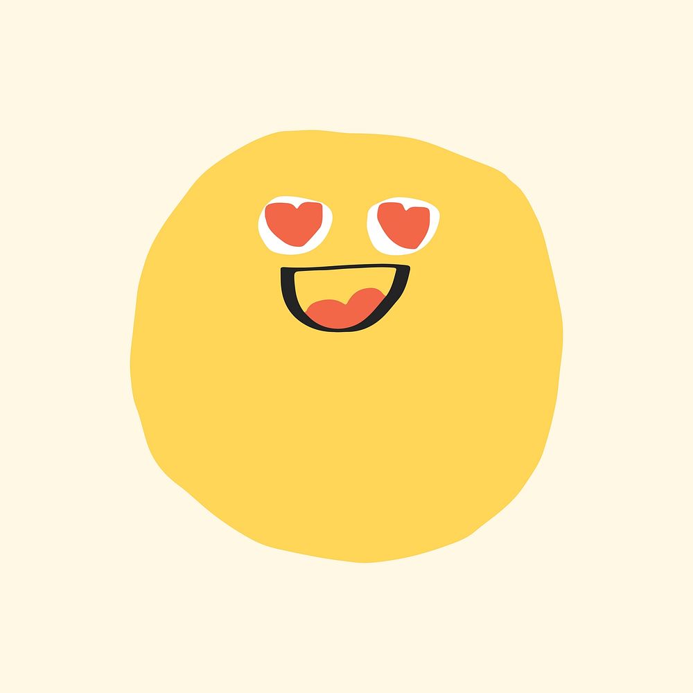 Smiling face sticker with heart-eyes cute doodle icon