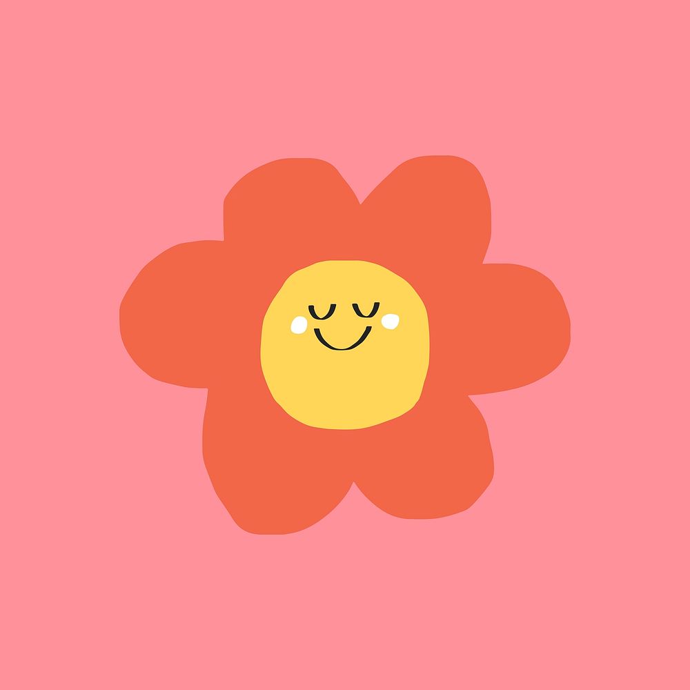 Doodle pink happy flower impression emoticon illustration