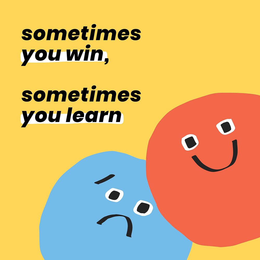 Inspirational quote with two big cute emojis on yellow
