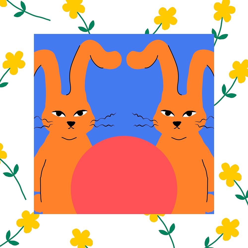 Funky twin bunnies animal illustration