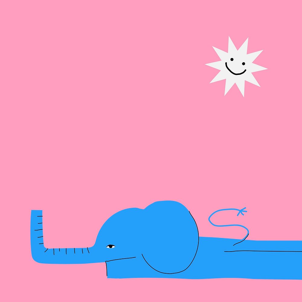 Lazy elephant background illustration  in pink and blue