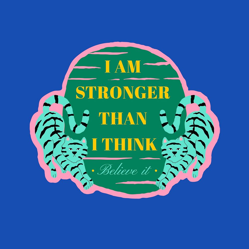 Strong twin tiger badge vector with motivational quote