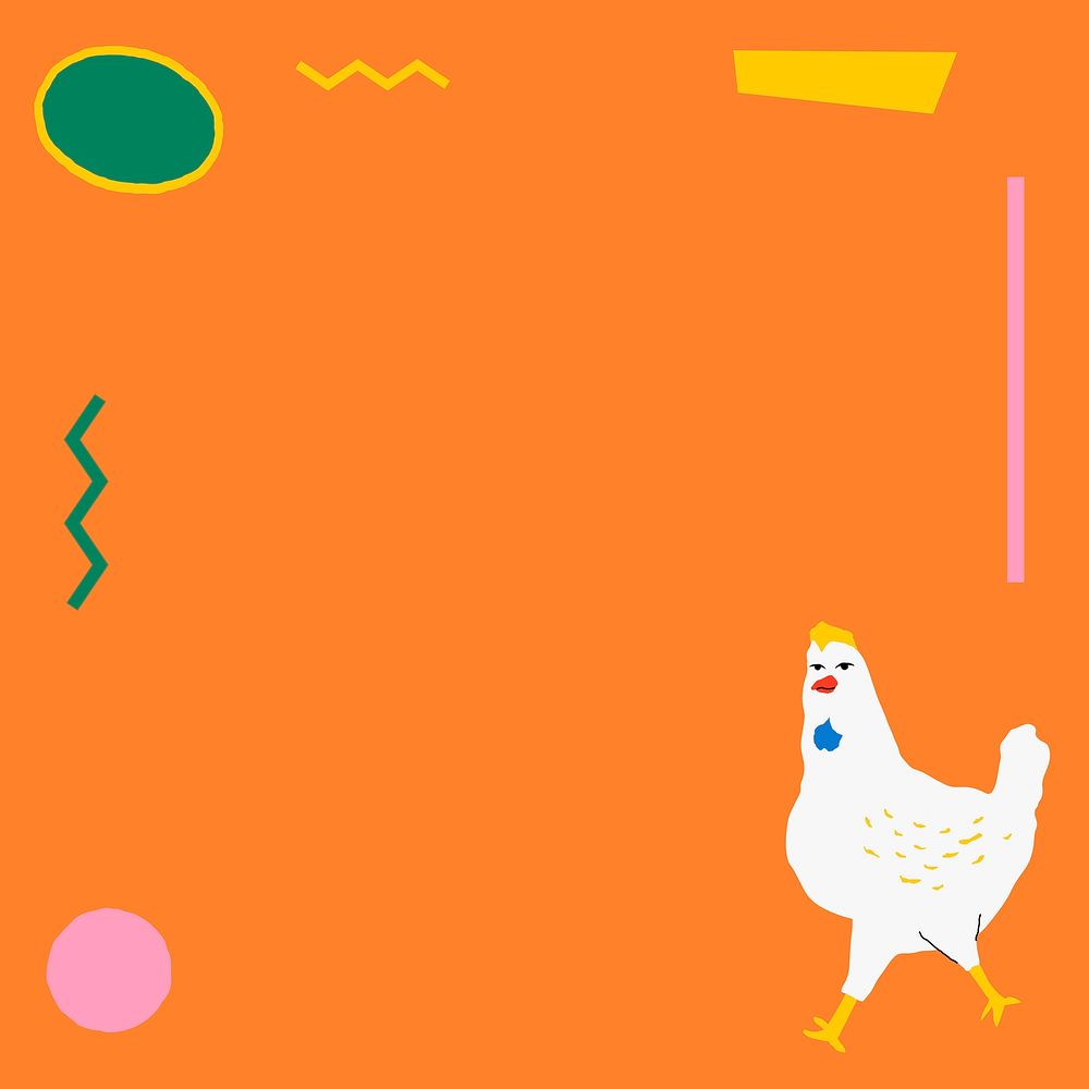 Chicken frame on orange background cute and colorful animal illustration