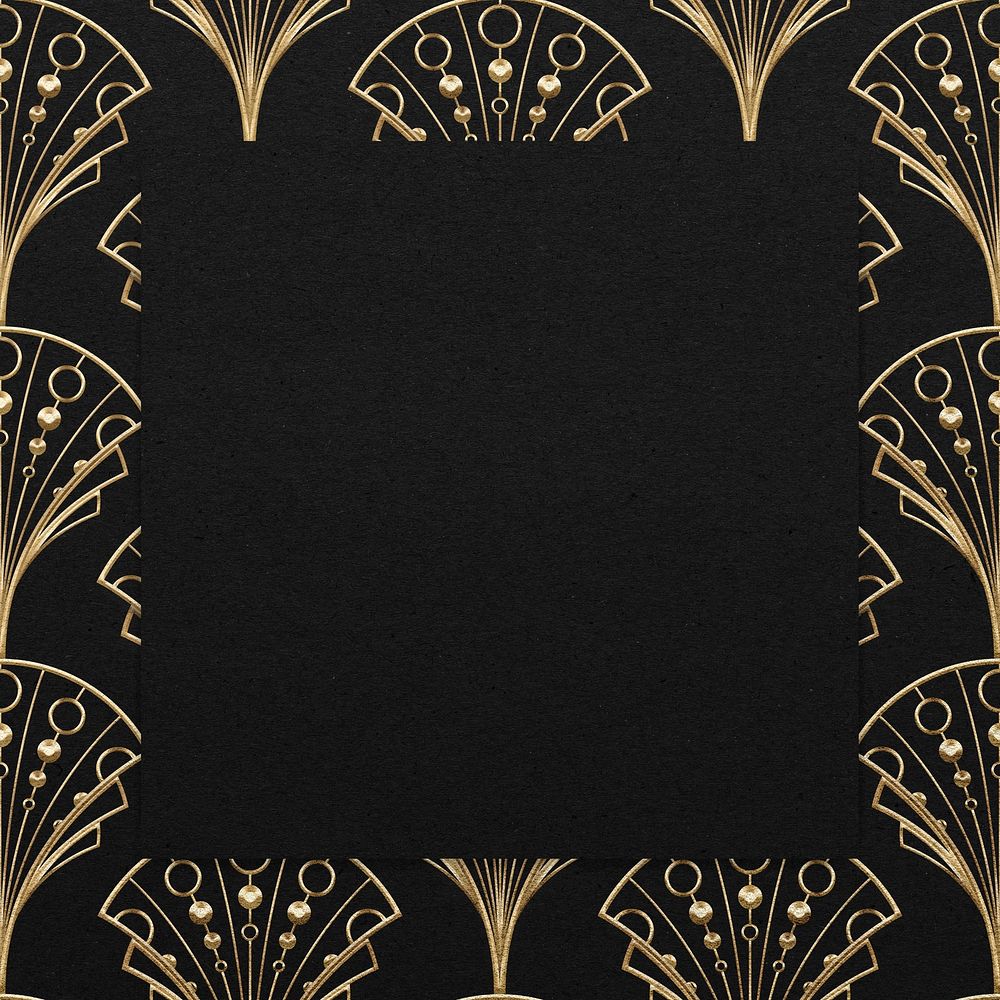 Art deco frame with gold palm pattern on dark background