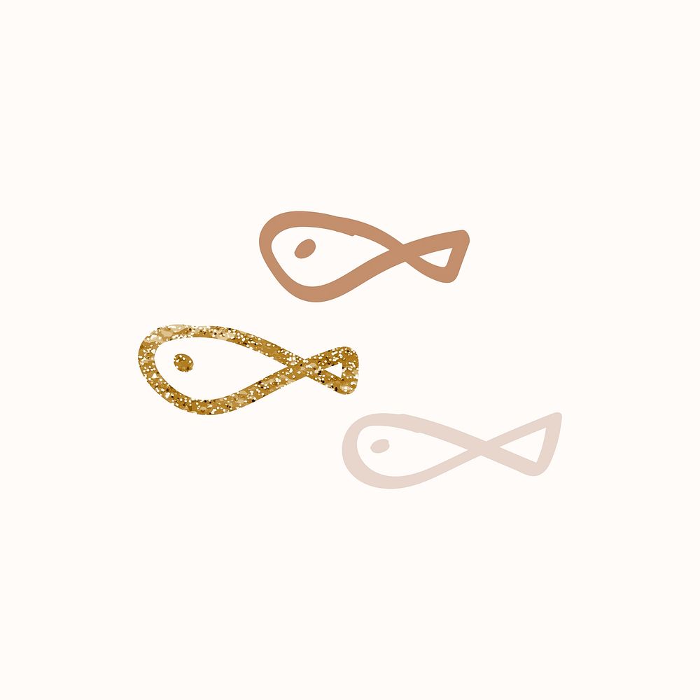 Cute doodle fish psd in gold