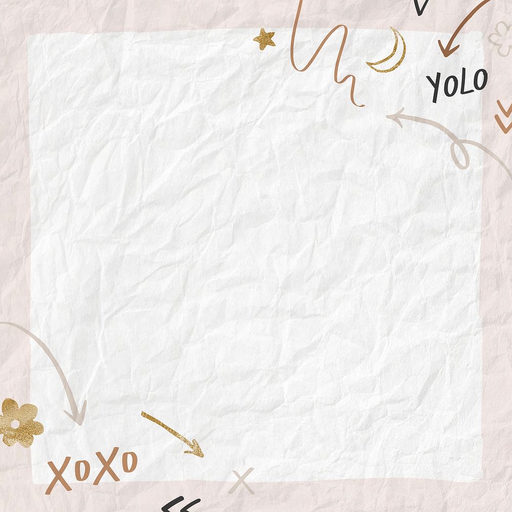 Cute frame in doodle style on crumpled paper background