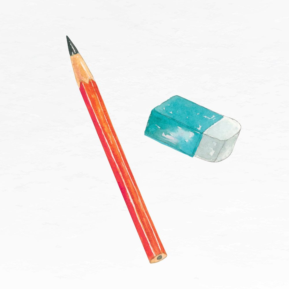 Pencil and eraser watercolor vector education graphic