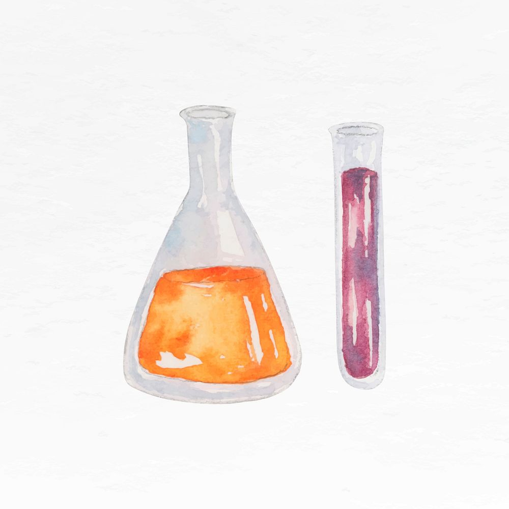 Test tube watercolor vector education graphic