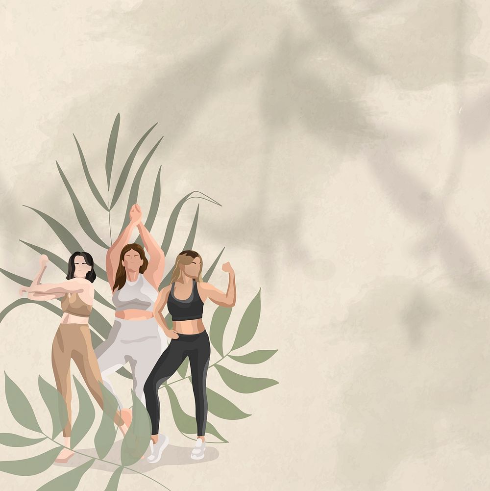 Health and wellness background green with women flexing illustration