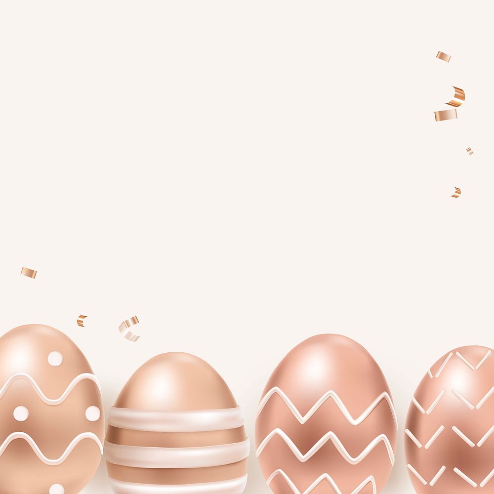 Easter eggs 3D border in rose gold on beige celebration background